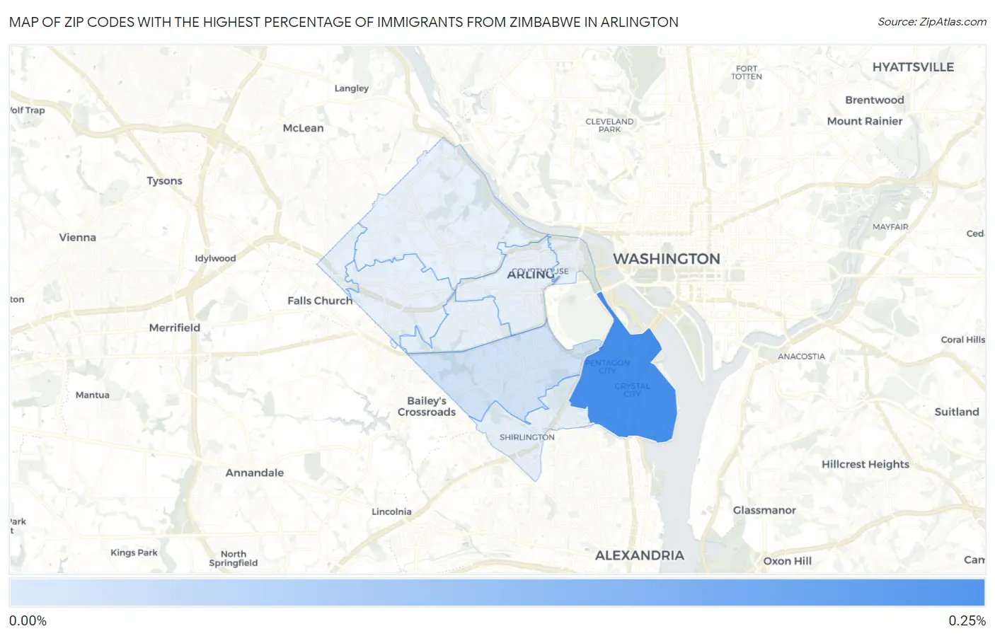 Zip Codes with the Highest Percentage of Immigrants from Zimbabwe in Arlington Map