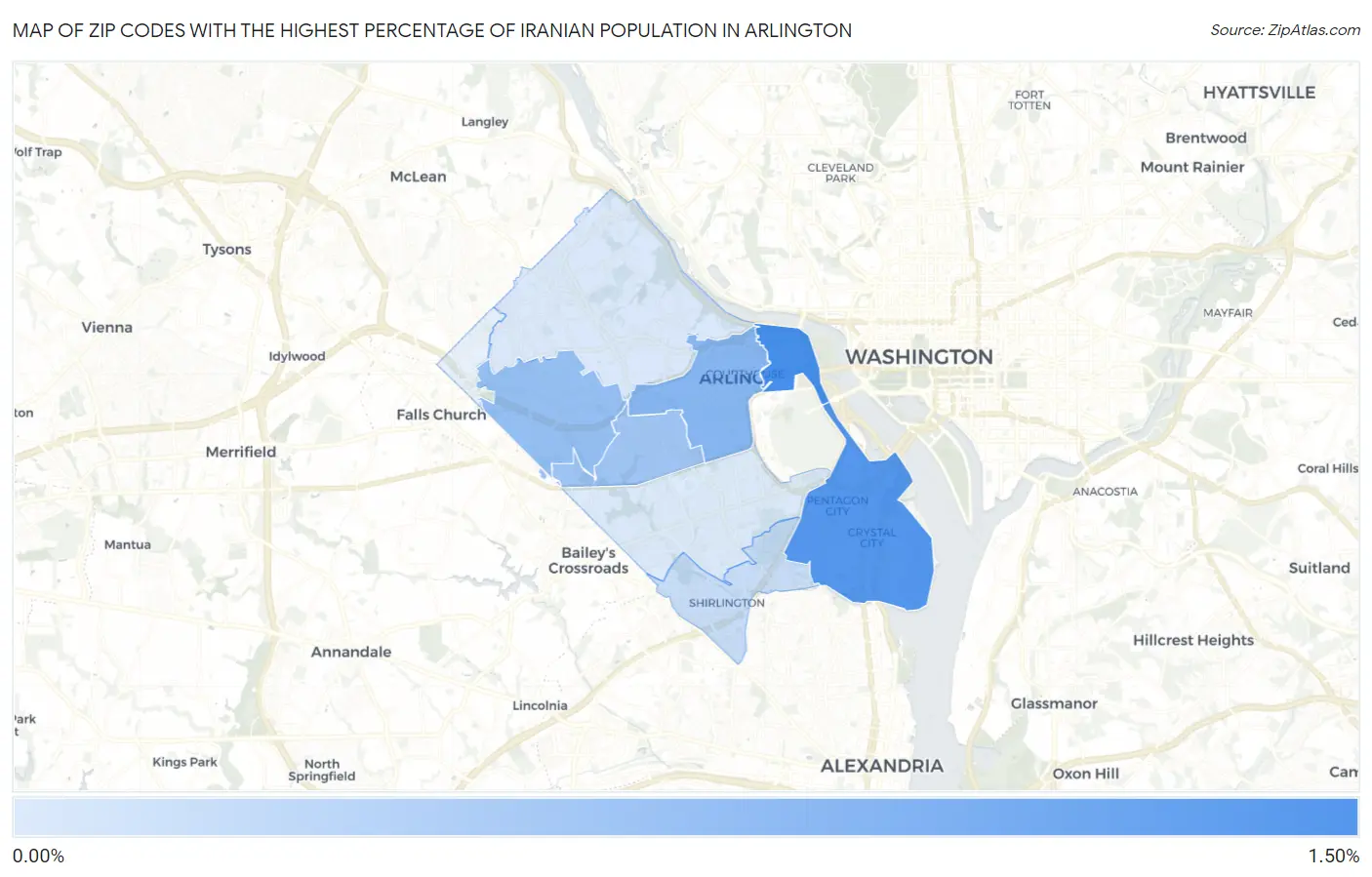 Zip Codes with the Highest Percentage of Iranian Population in Arlington Map