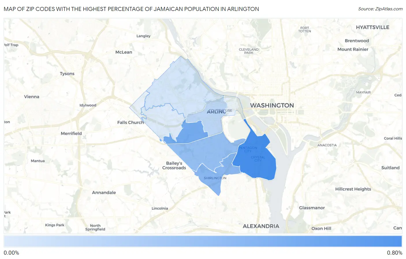 Zip Codes with the Highest Percentage of Jamaican Population in Arlington Map