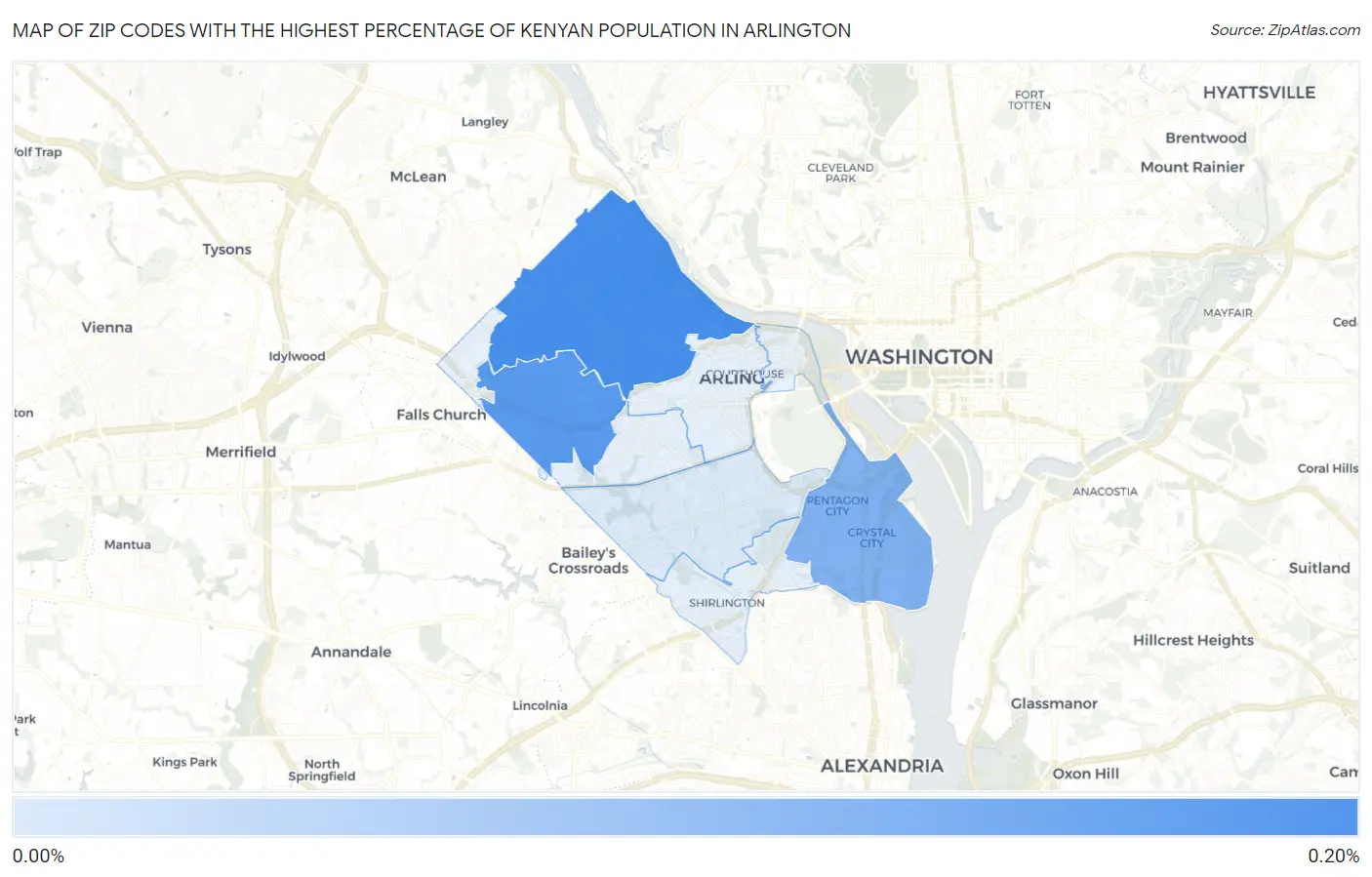Zip Codes with the Highest Percentage of Kenyan Population in Arlington Map