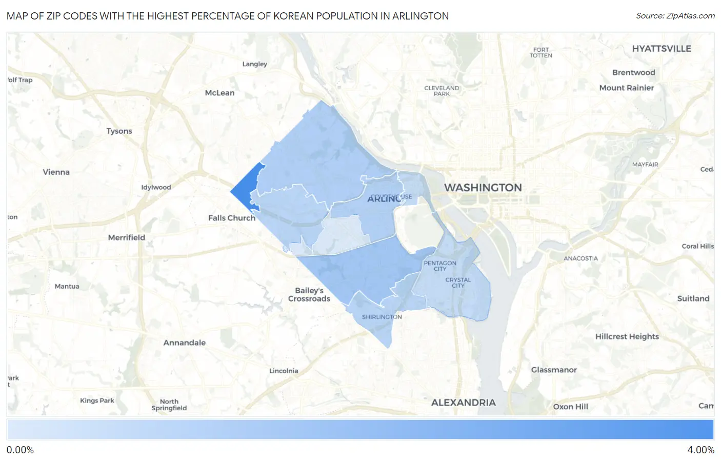 Zip Codes with the Highest Percentage of Korean Population in Arlington Map
