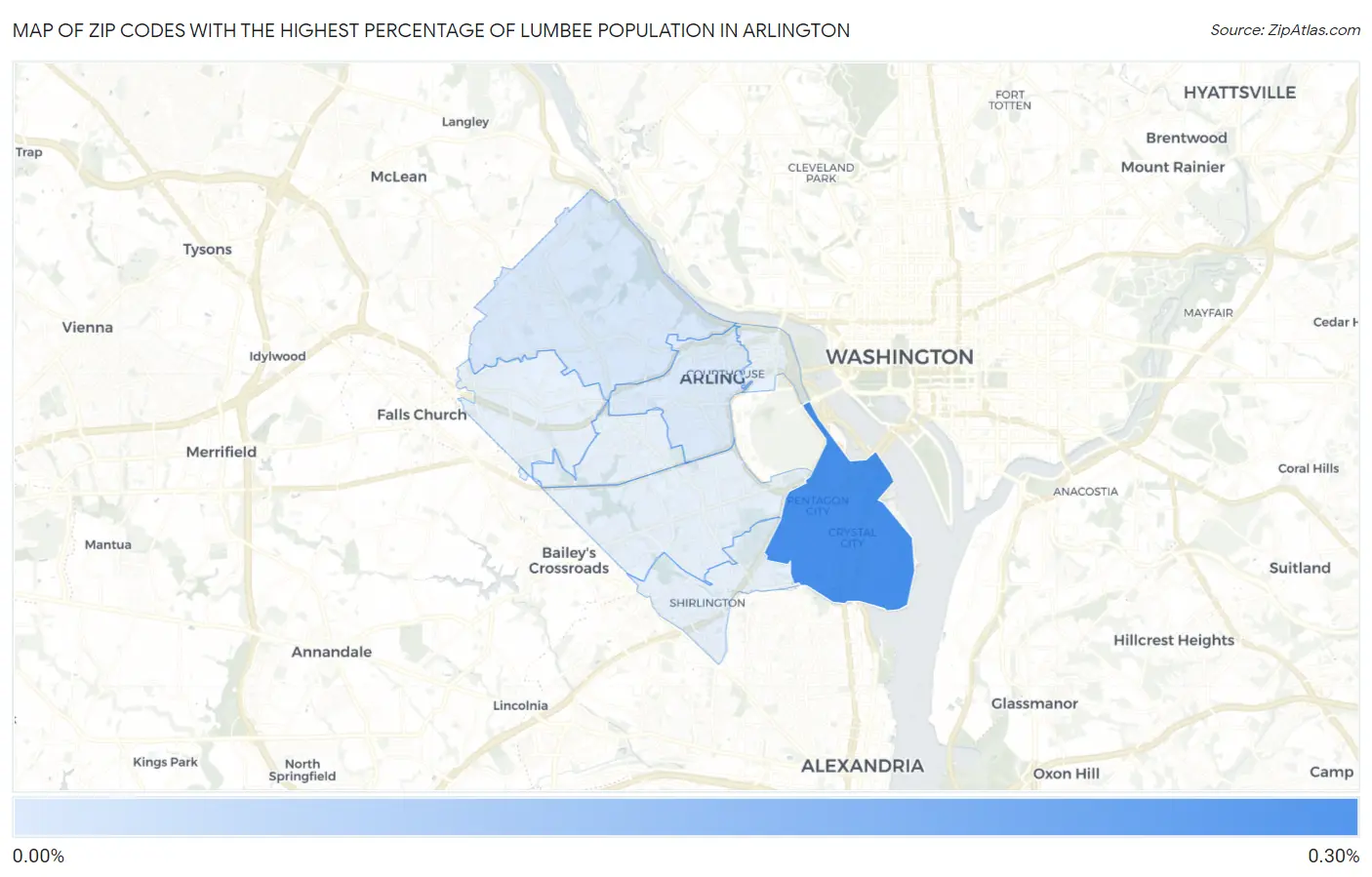 Zip Codes with the Highest Percentage of Lumbee Population in Arlington Map