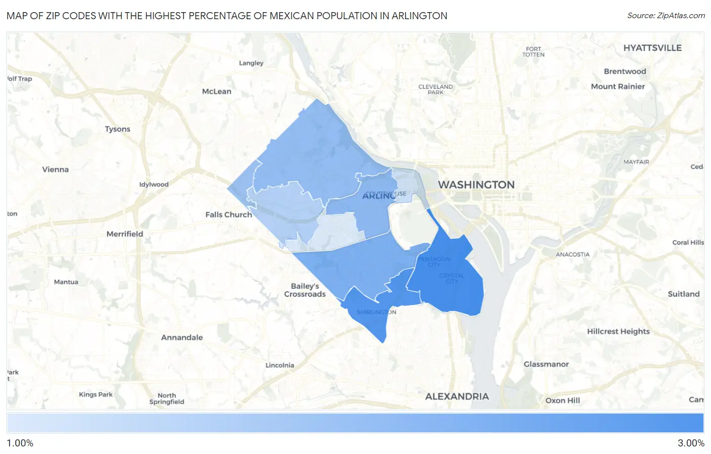Zip Codes with the Highest Percentage of Mexican Population in Arlington Map