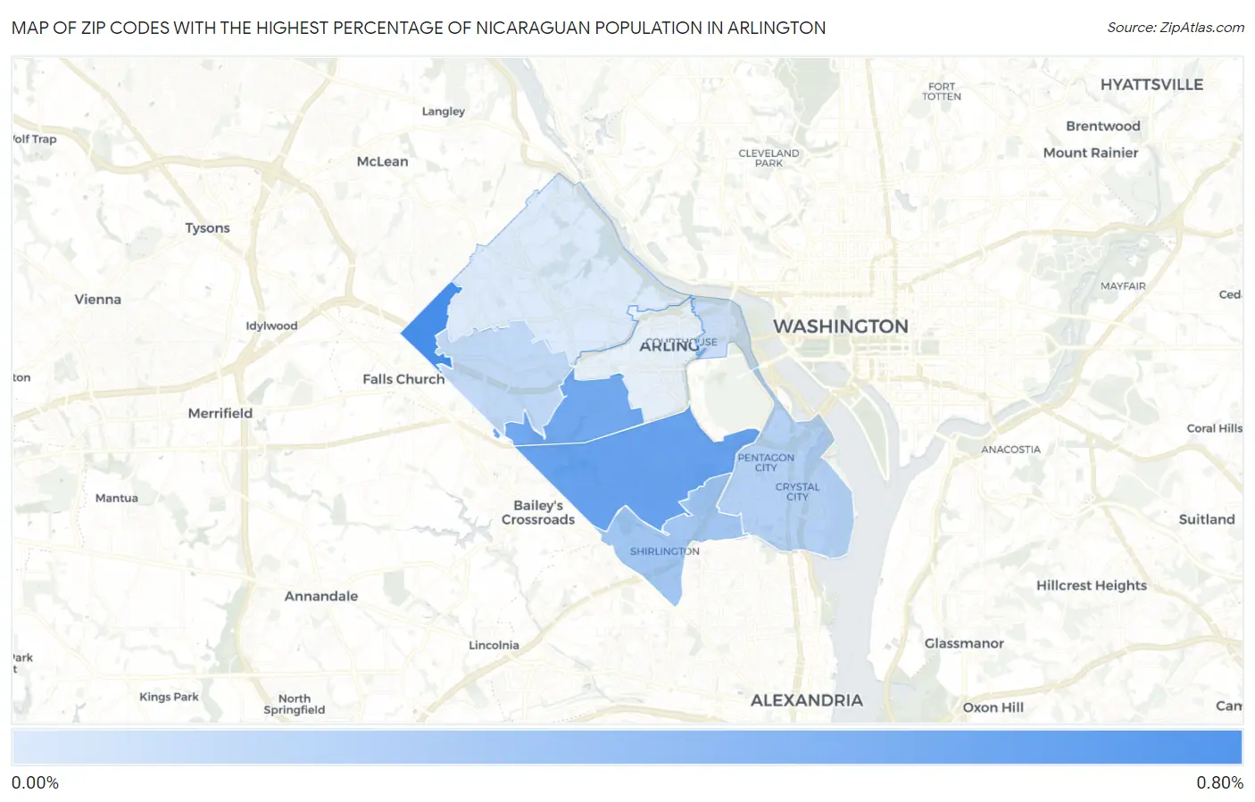 Zip Codes with the Highest Percentage of Nicaraguan Population in Arlington Map