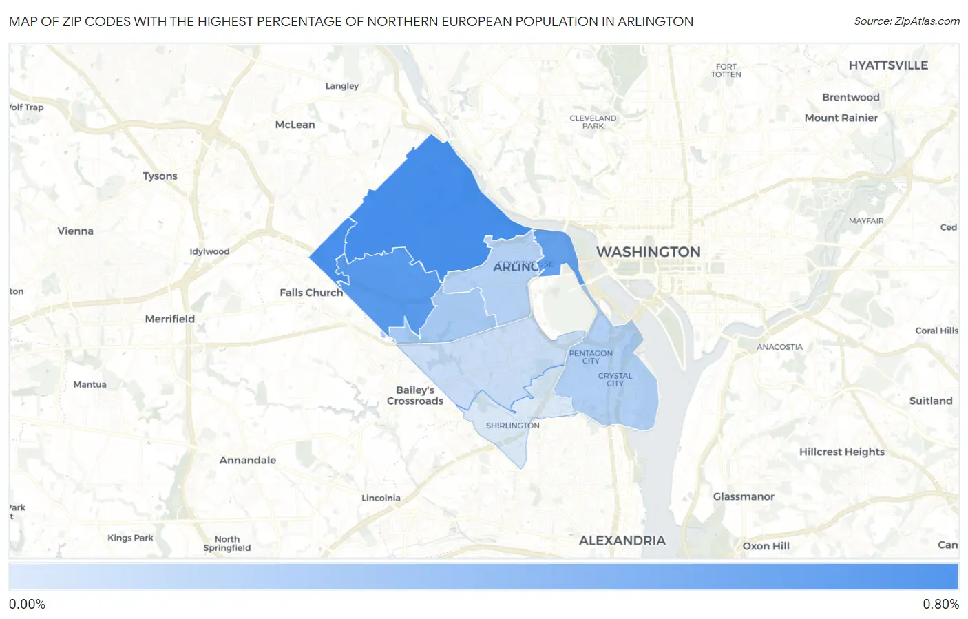 Zip Codes with the Highest Percentage of Northern European Population in Arlington Map