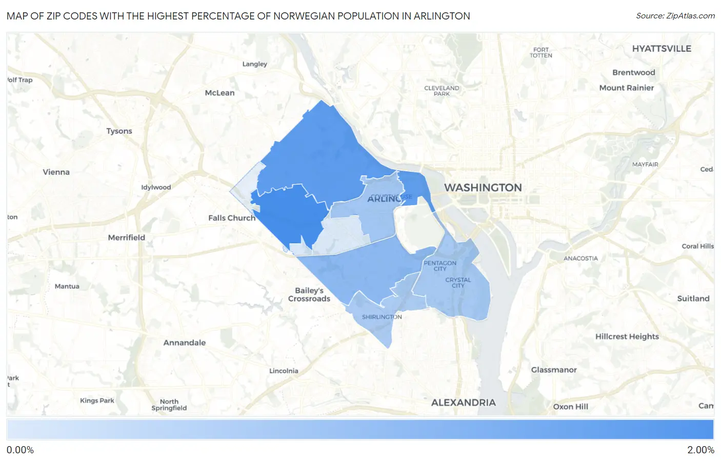 Zip Codes with the Highest Percentage of Norwegian Population in Arlington Map
