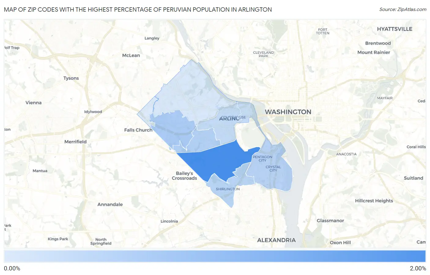 Zip Codes with the Highest Percentage of Peruvian Population in Arlington Map