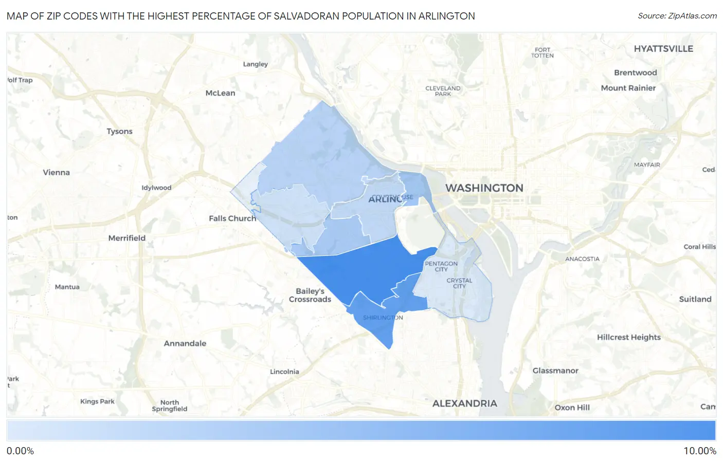 Zip Codes with the Highest Percentage of Salvadoran Population in Arlington Map