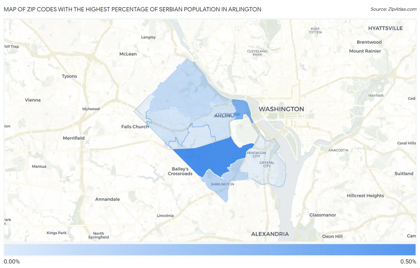 Zip Codes with the Highest Percentage of Serbian Population in Arlington Map