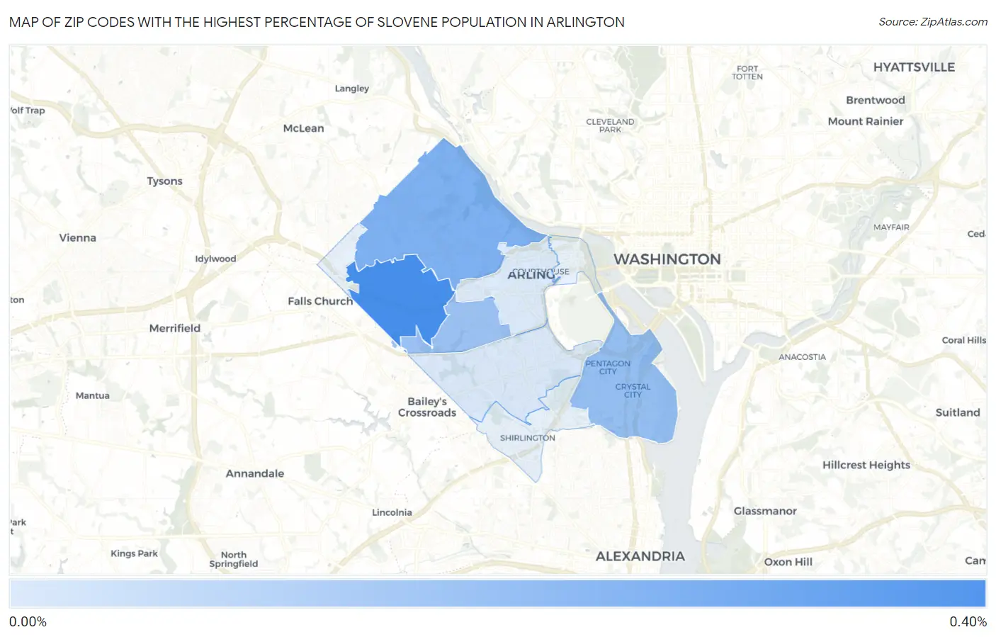 Zip Codes with the Highest Percentage of Slovene Population in Arlington Map