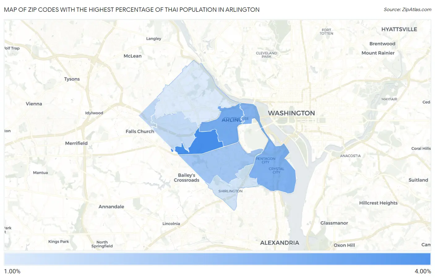 Zip Codes with the Highest Percentage of Thai Population in Arlington Map