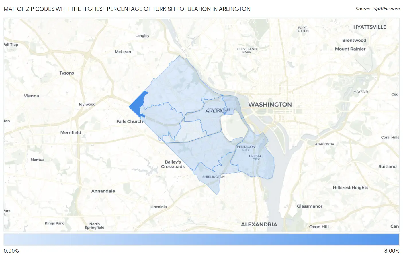 Zip Codes with the Highest Percentage of Turkish Population in Arlington Map