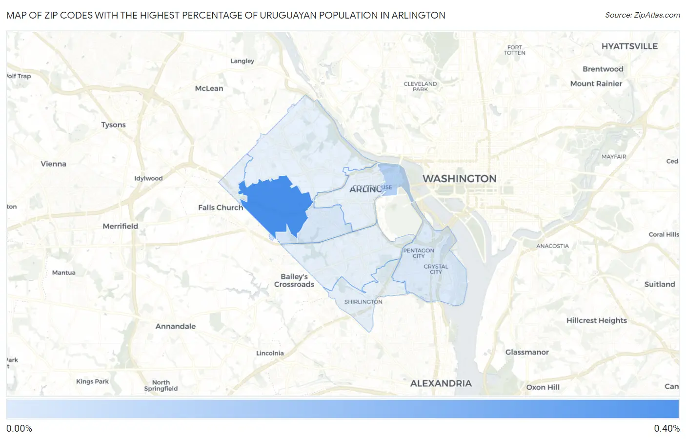 Zip Codes with the Highest Percentage of Uruguayan Population in Arlington Map