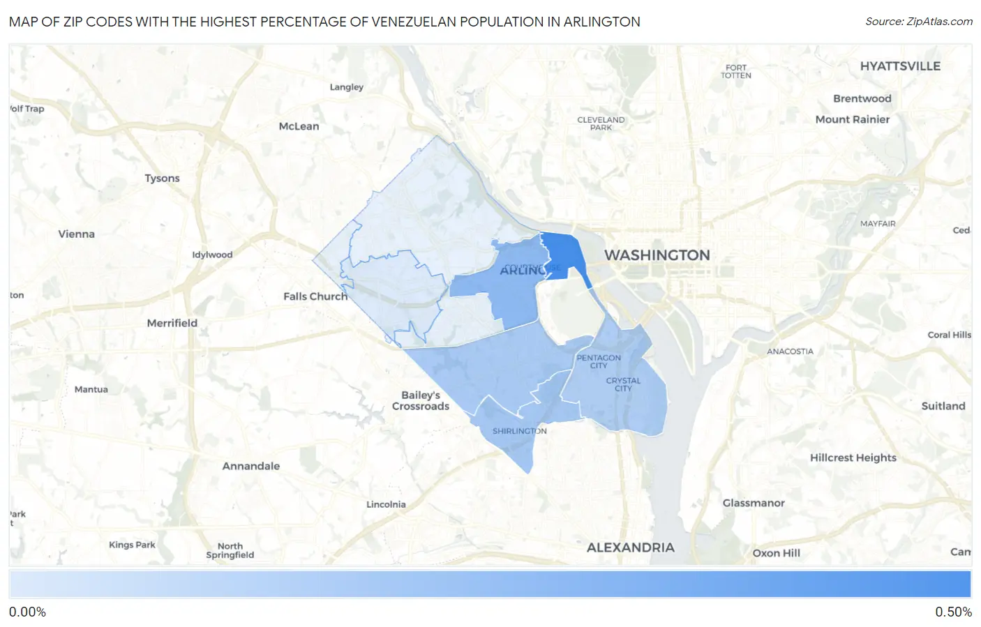 Zip Codes with the Highest Percentage of Venezuelan Population in Arlington Map
