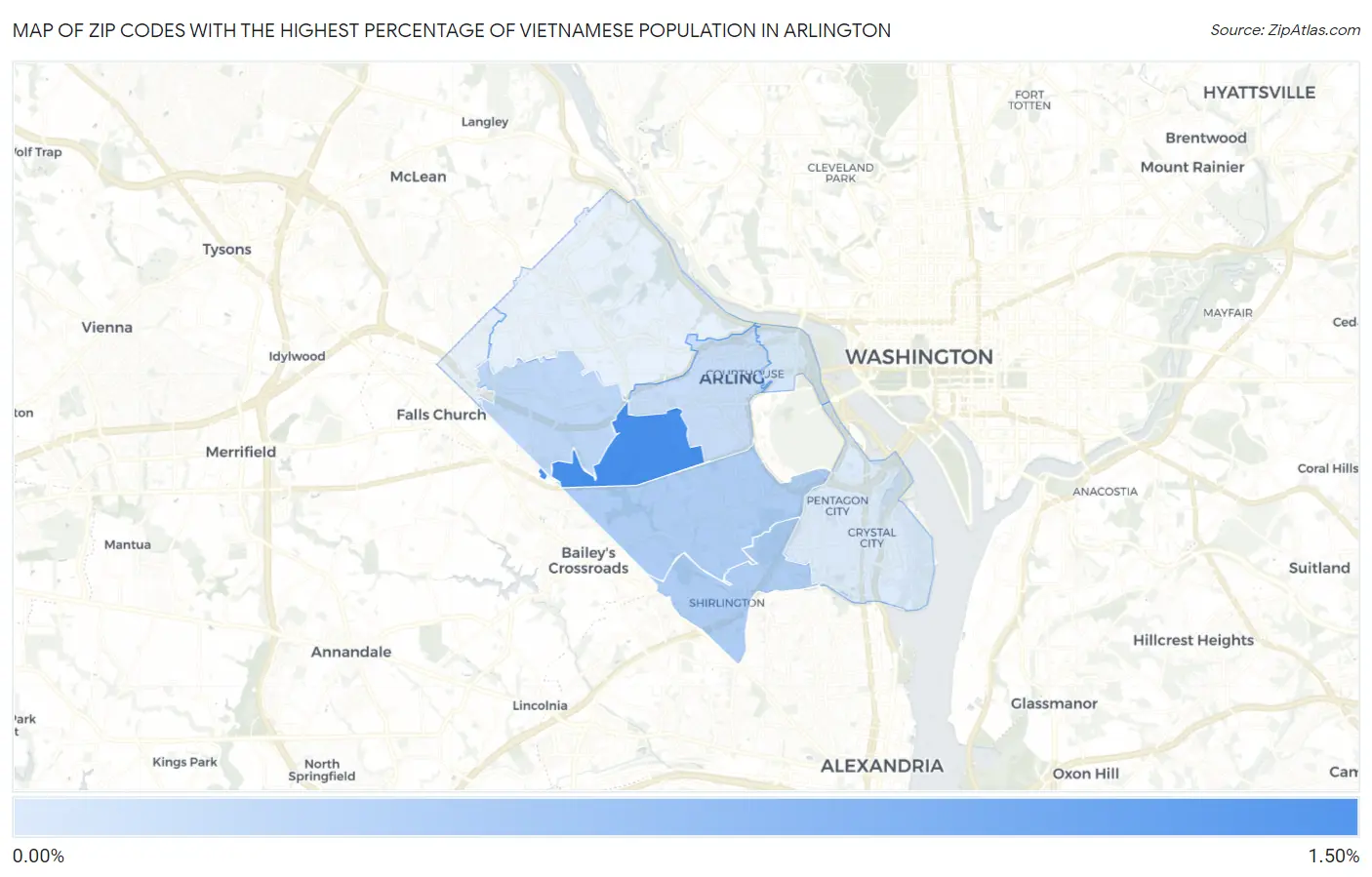 Zip Codes with the Highest Percentage of Vietnamese Population in Arlington Map