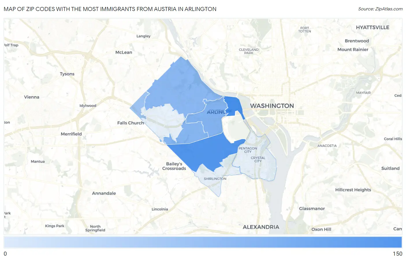 Zip Codes with the Most Immigrants from Austria in Arlington Map