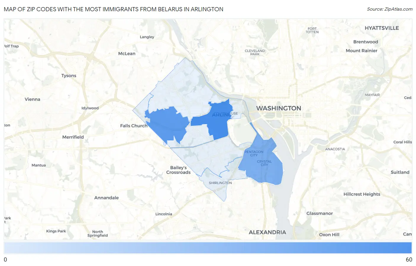 Zip Codes with the Most Immigrants from Belarus in Arlington Map