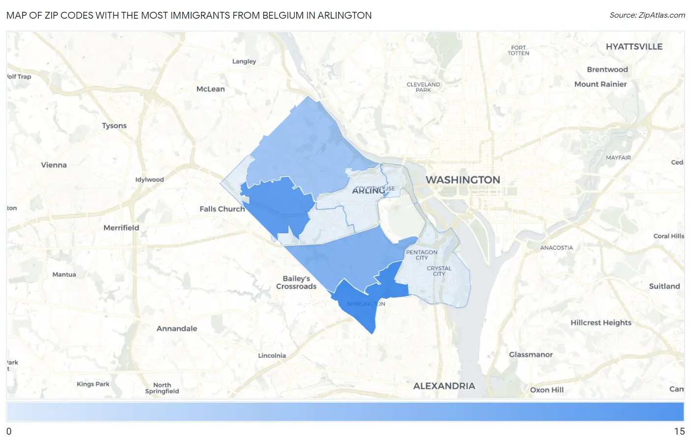 Zip Codes with the Most Immigrants from Belgium in Arlington Map