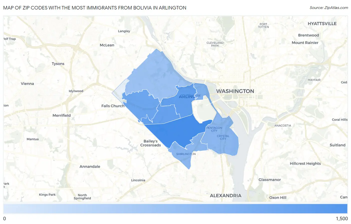 Zip Codes with the Most Immigrants from Bolivia in Arlington Map