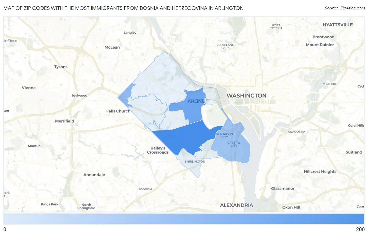 Zip Codes with the Most Immigrants from Bosnia and Herzegovina in Arlington Map