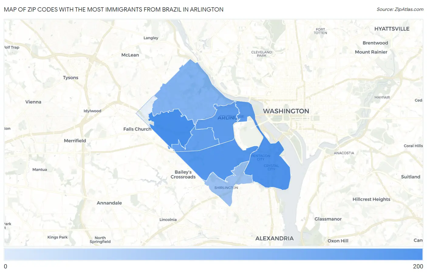 Zip Codes with the Most Immigrants from Brazil in Arlington Map