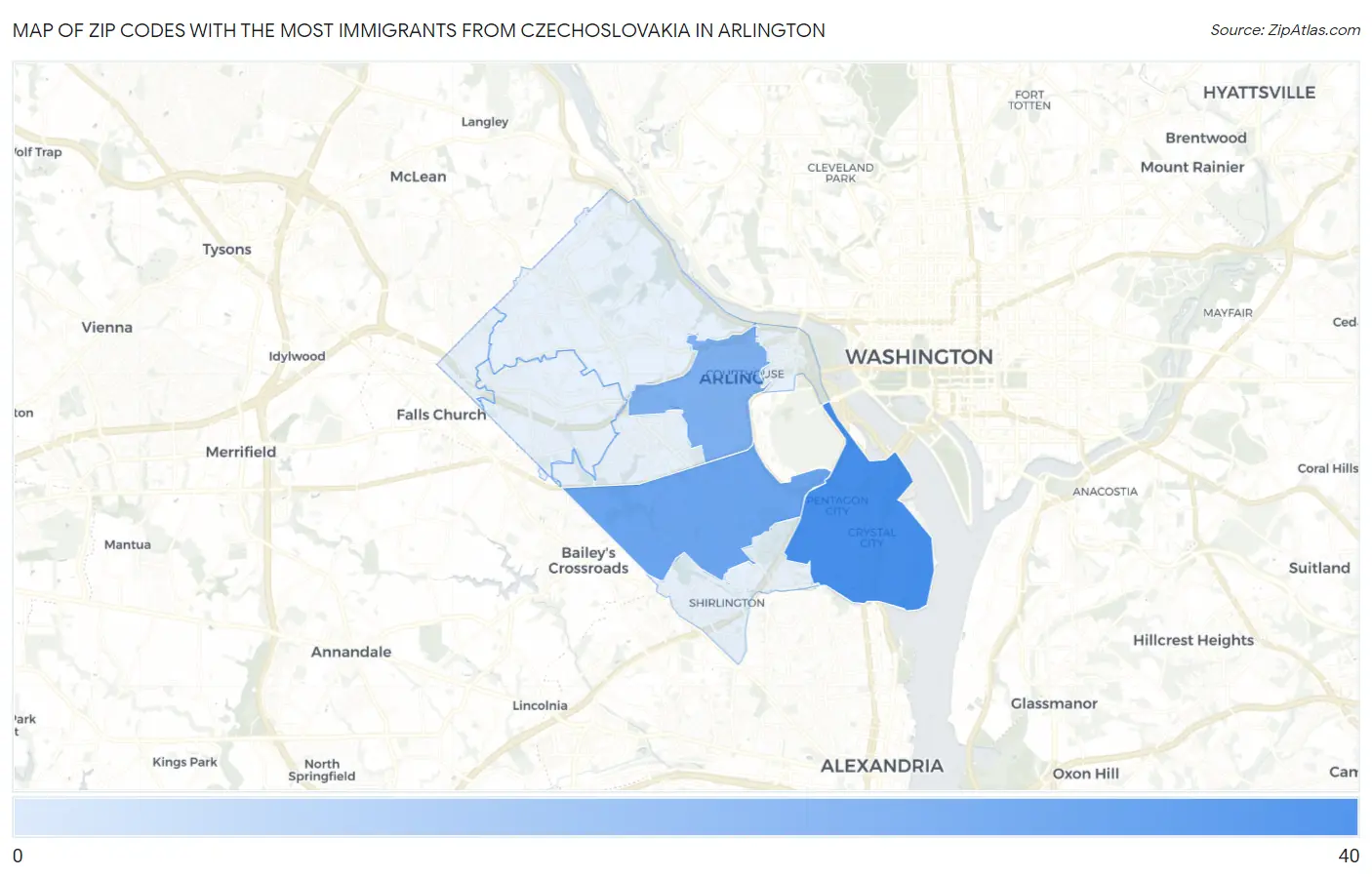 Zip Codes with the Most Immigrants from Czechoslovakia in Arlington Map