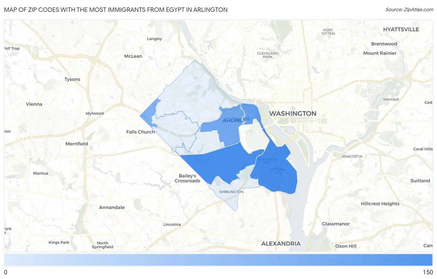 Zip Codes with the Most Immigrants from Egypt in Arlington Map