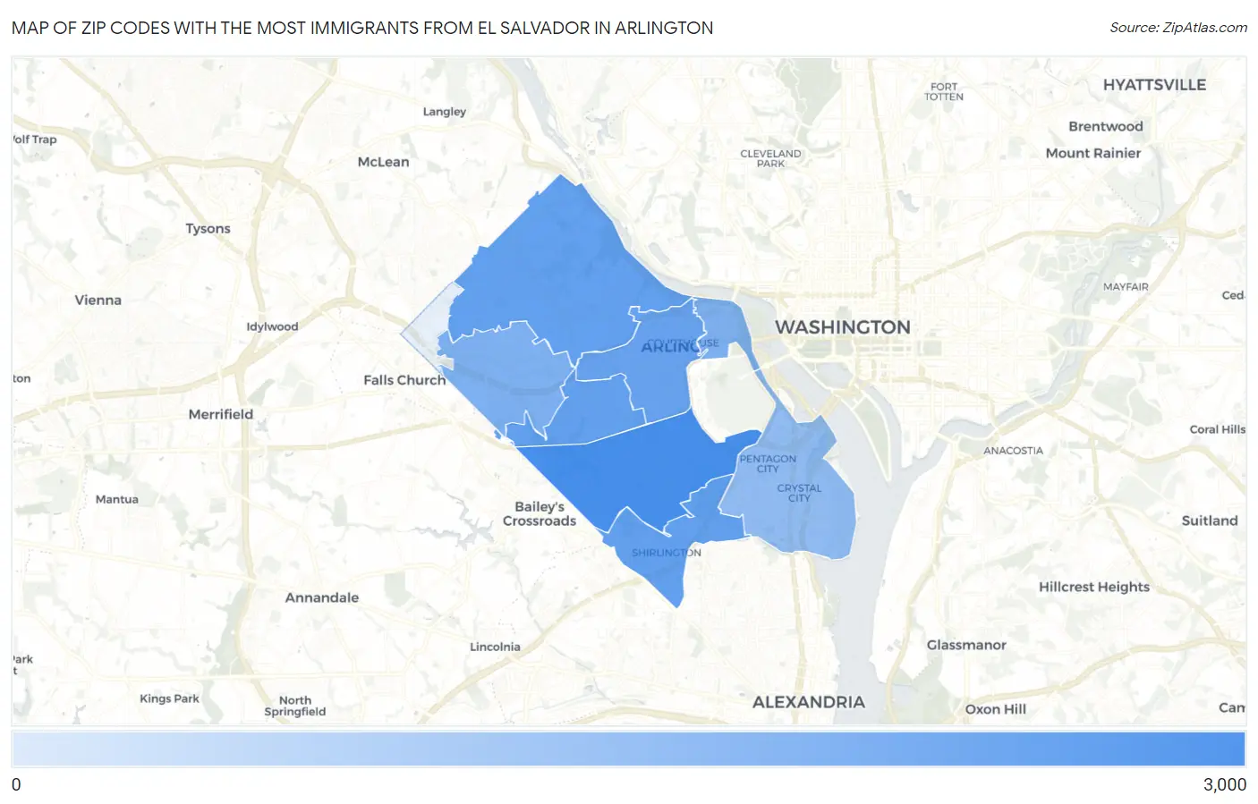 Zip Codes with the Most Immigrants from El Salvador in Arlington Map