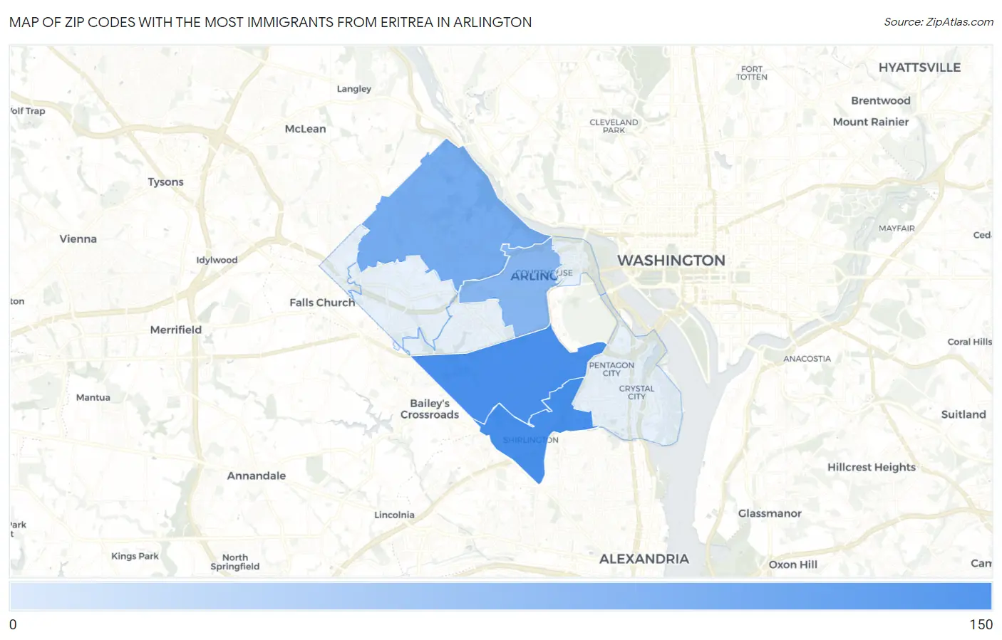 Zip Codes with the Most Immigrants from Eritrea in Arlington Map