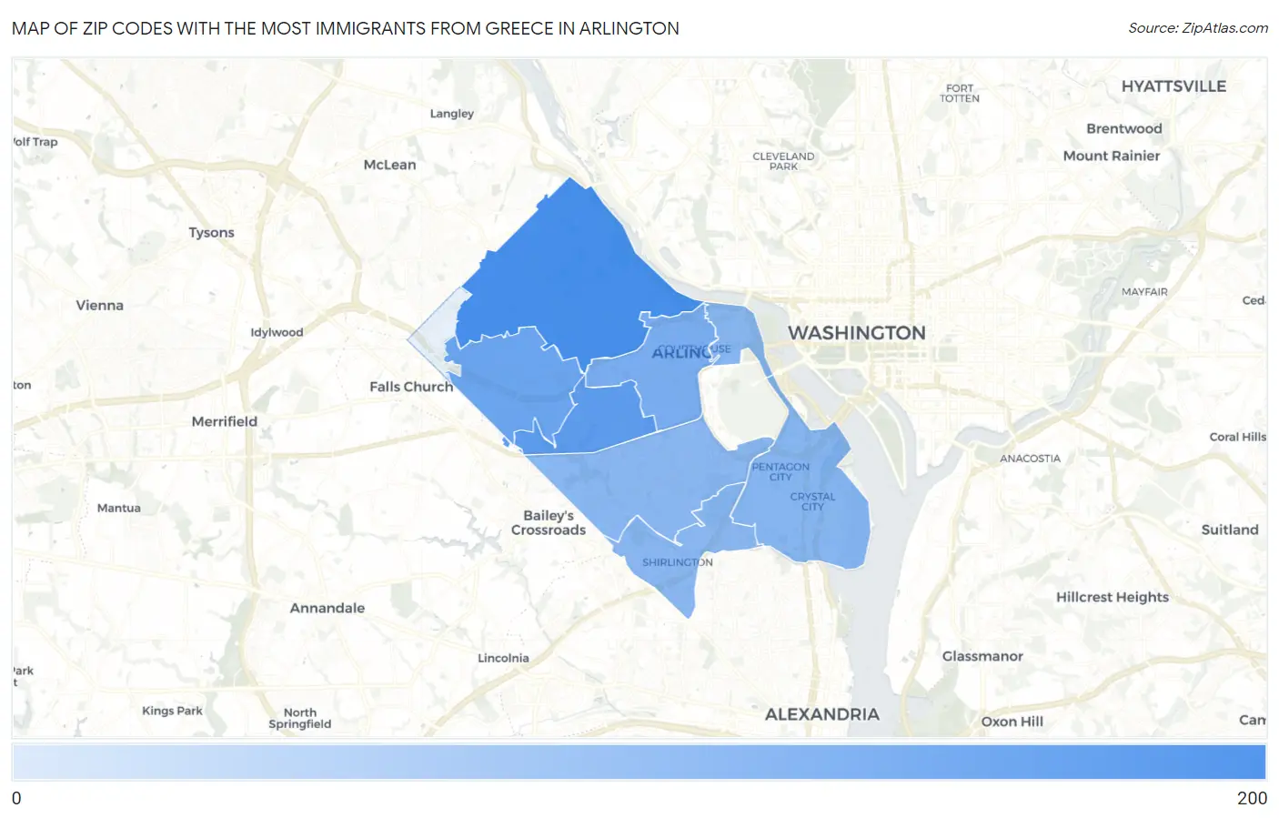 Zip Codes with the Most Immigrants from Greece in Arlington Map