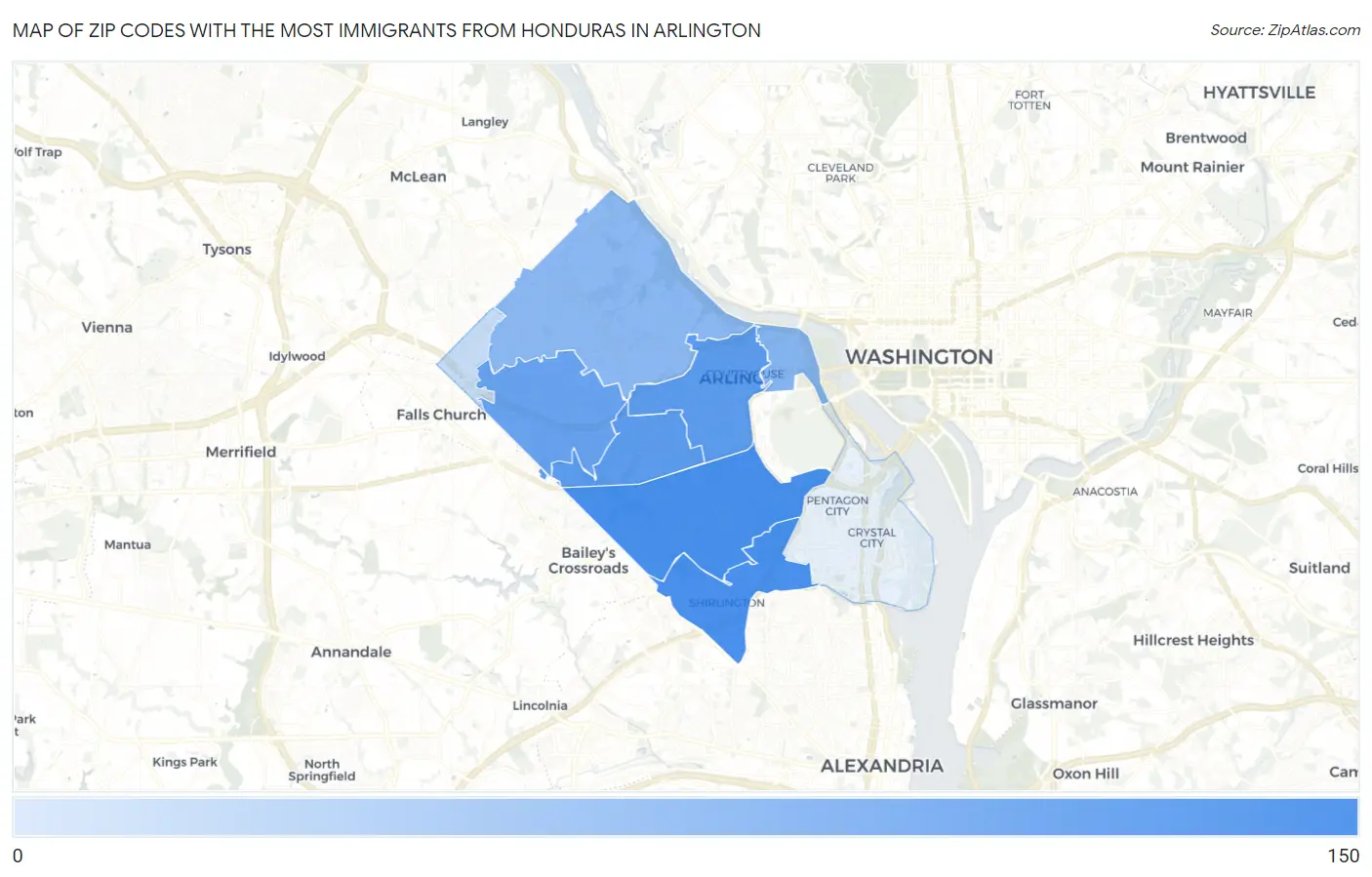Zip Codes with the Most Immigrants from Honduras in Arlington Map