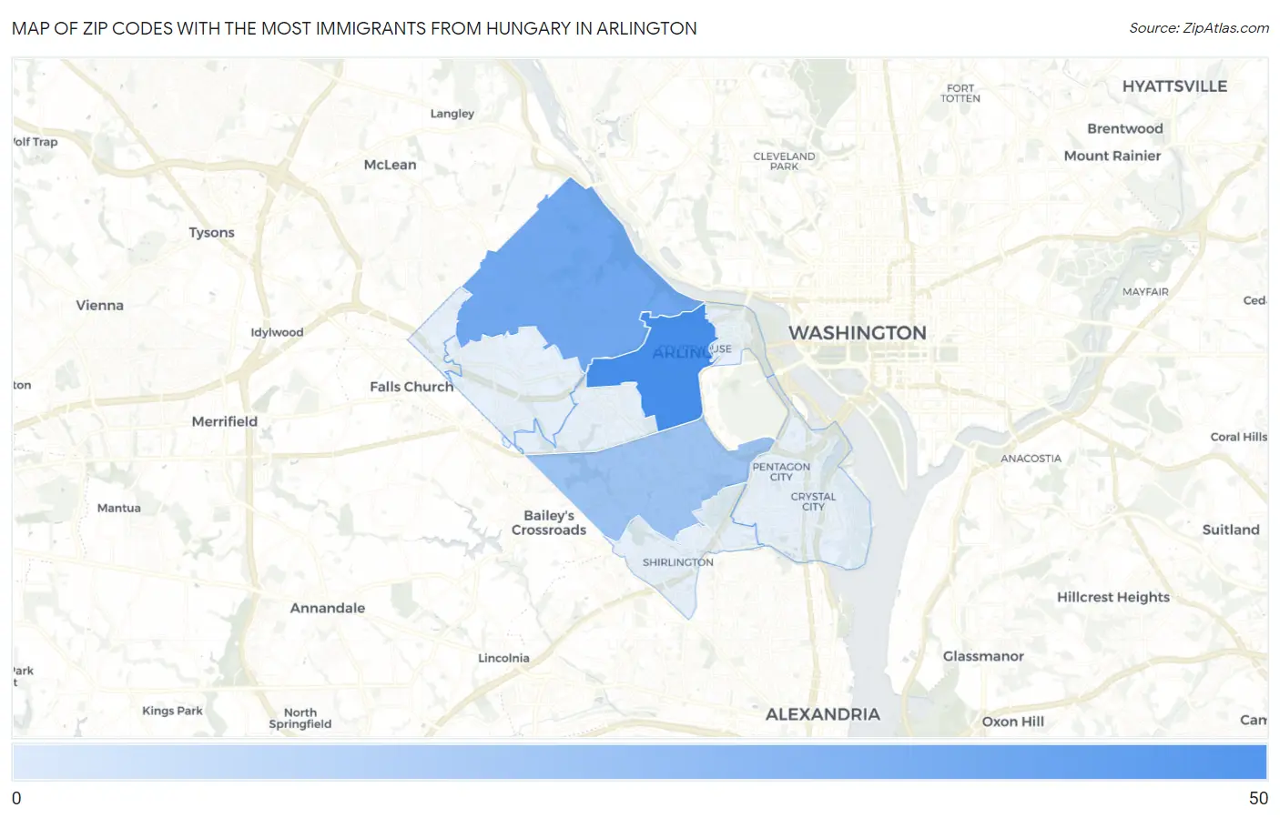 Zip Codes with the Most Immigrants from Hungary in Arlington Map