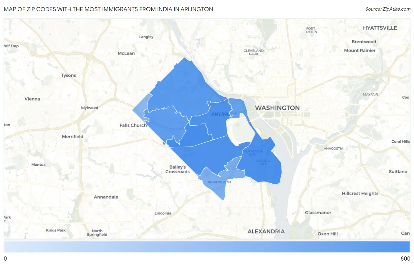Zip Codes with the Most Immigrants from India in Arlington Map