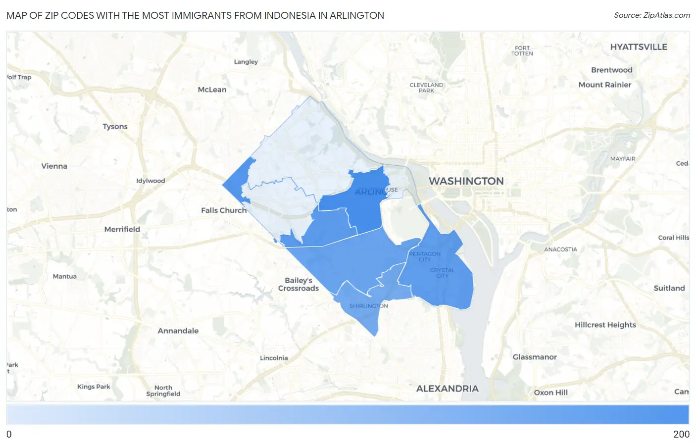 Zip Codes with the Most Immigrants from Indonesia in Arlington Map