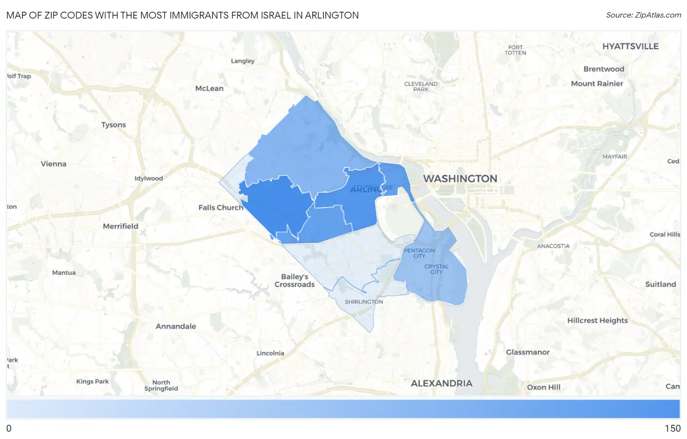 Zip Codes with the Most Immigrants from Israel in Arlington Map