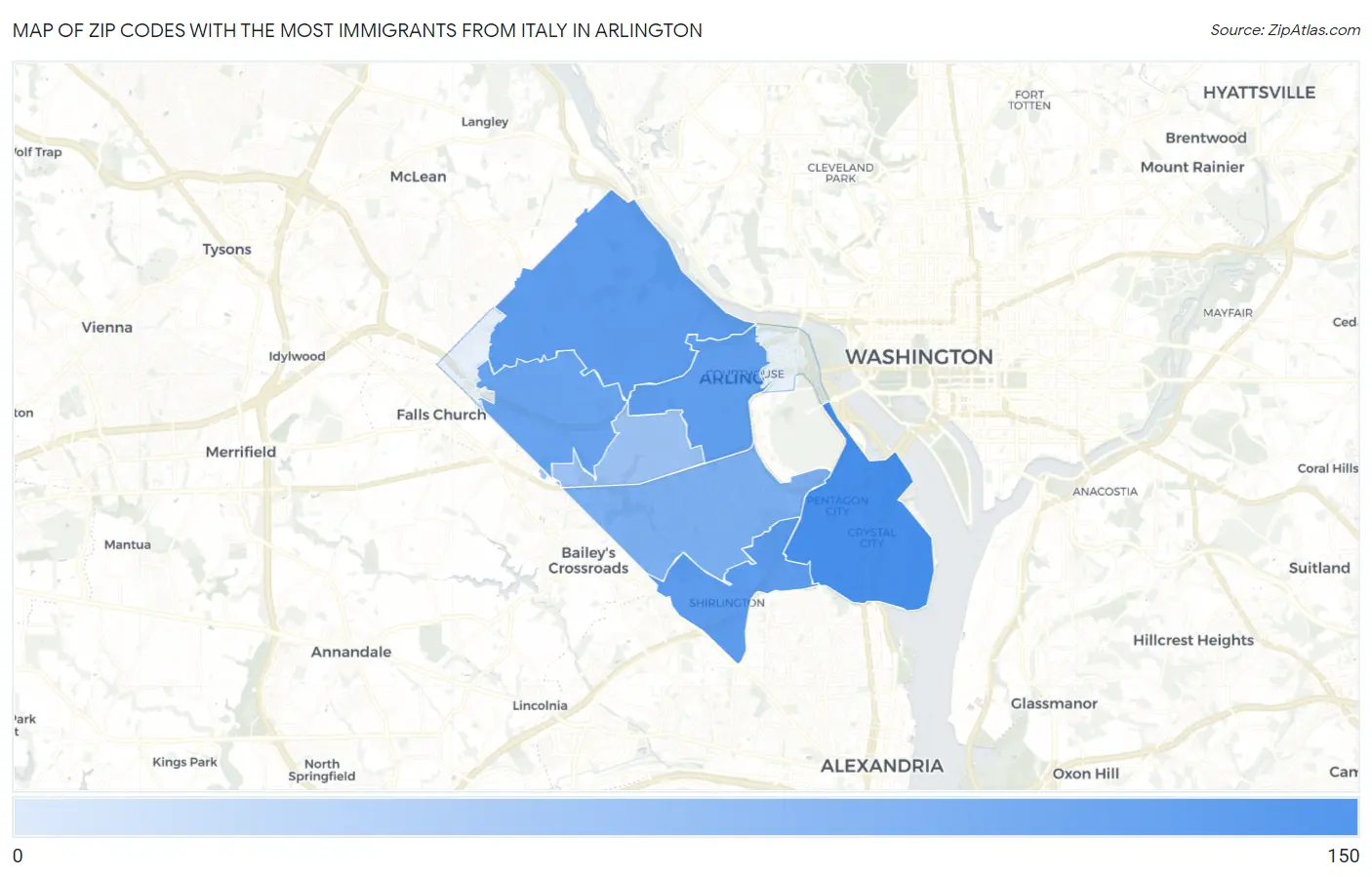 Zip Codes with the Most Immigrants from Italy in Arlington Map