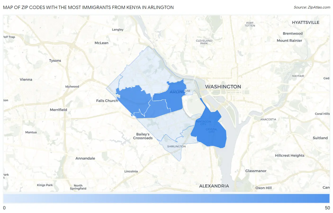 Zip Codes with the Most Immigrants from Kenya in Arlington Map