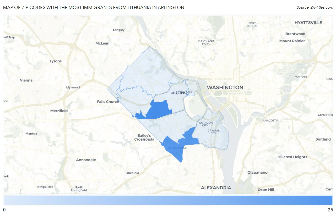 Zip Codes with the Most Immigrants from Lithuania in Arlington Map