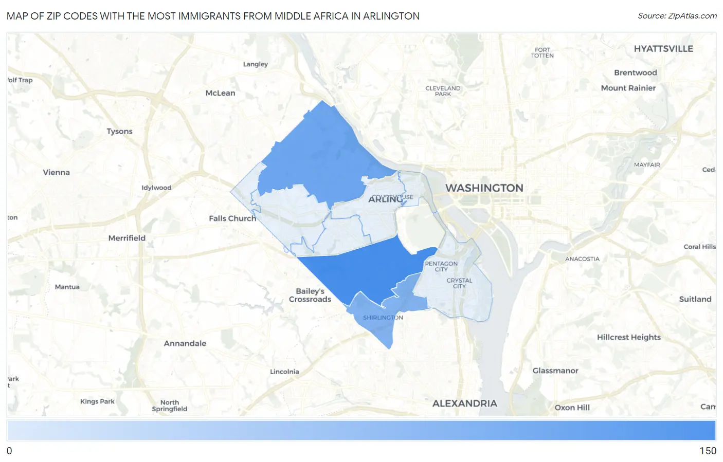 Zip Codes with the Most Immigrants from Middle Africa in Arlington Map