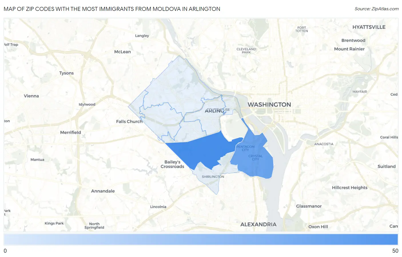 Zip Codes with the Most Immigrants from Moldova in Arlington Map
