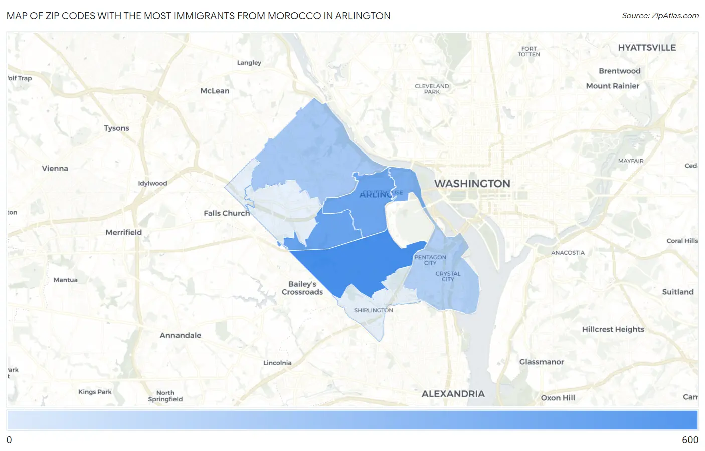 Zip Codes with the Most Immigrants from Morocco in Arlington Map