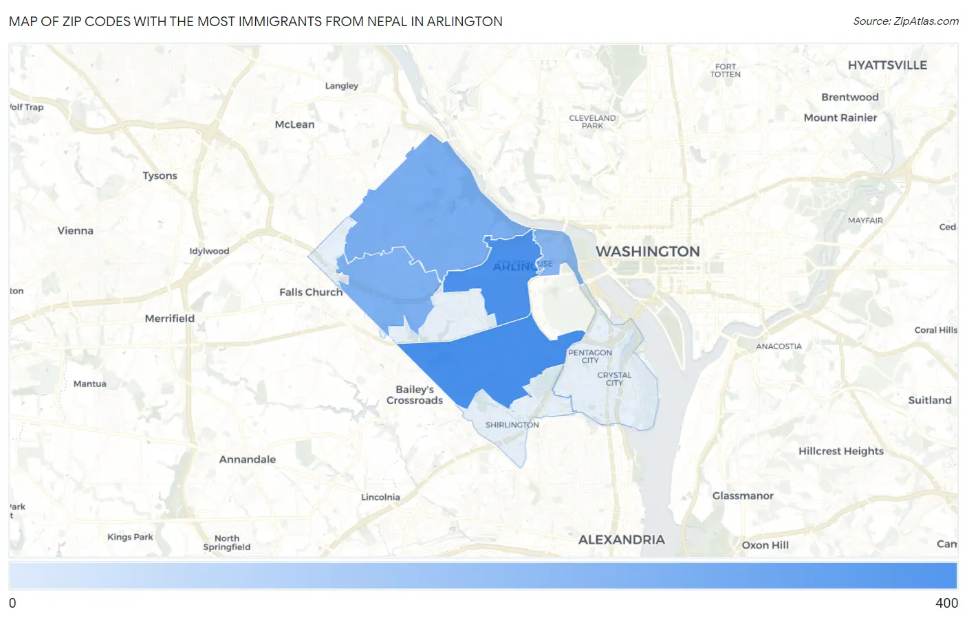 Zip Codes with the Most Immigrants from Nepal in Arlington Map