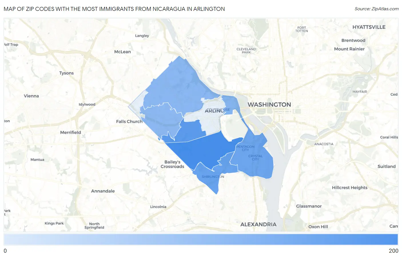 Zip Codes with the Most Immigrants from Nicaragua in Arlington Map