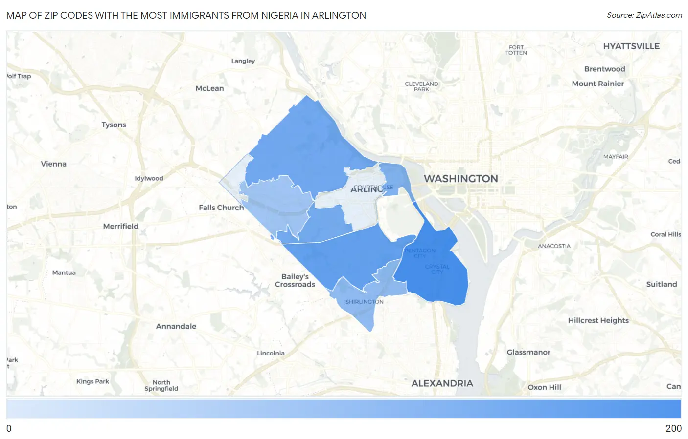 Zip Codes with the Most Immigrants from Nigeria in Arlington Map