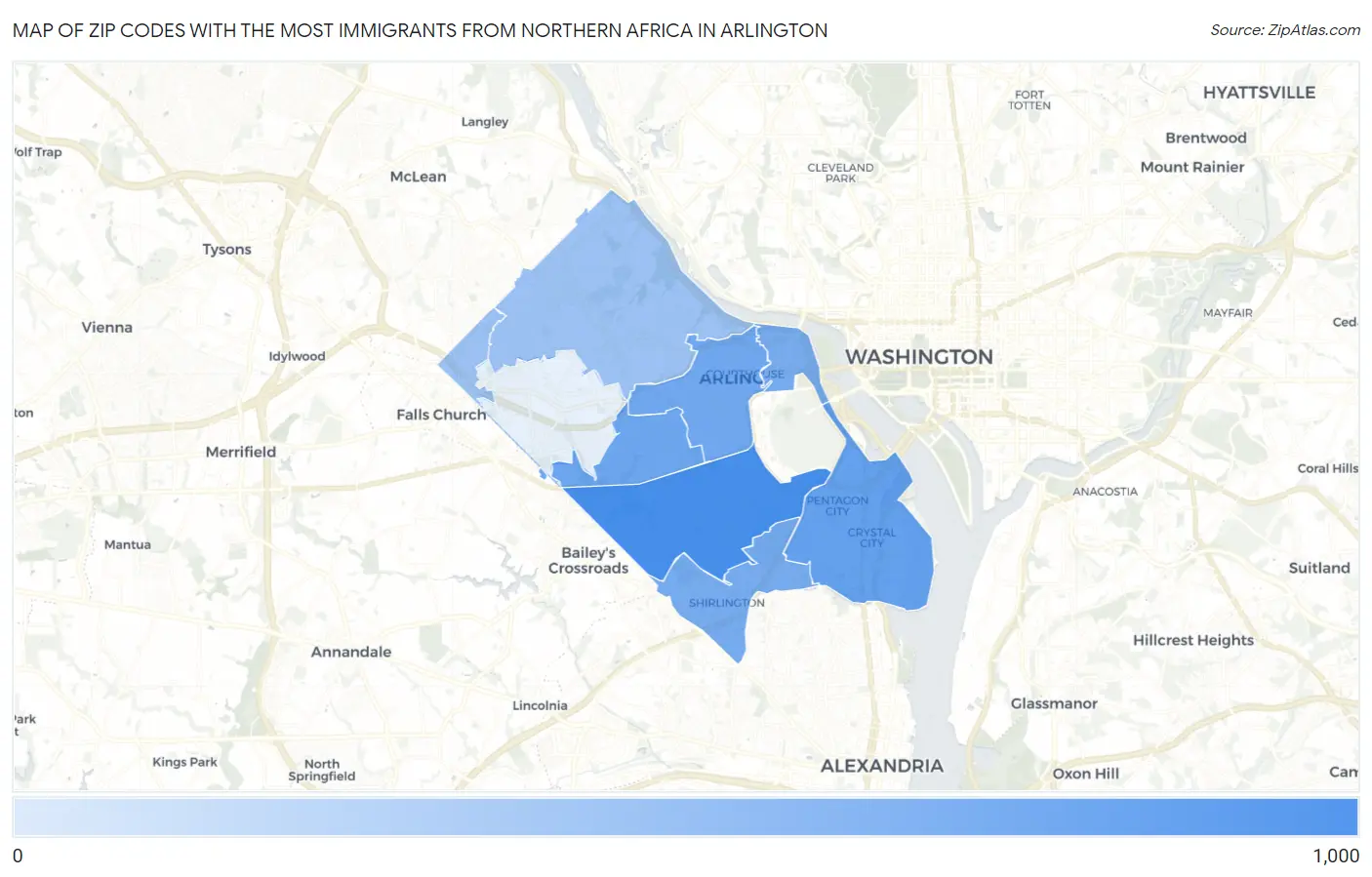 Zip Codes with the Most Immigrants from Northern Africa in Arlington Map