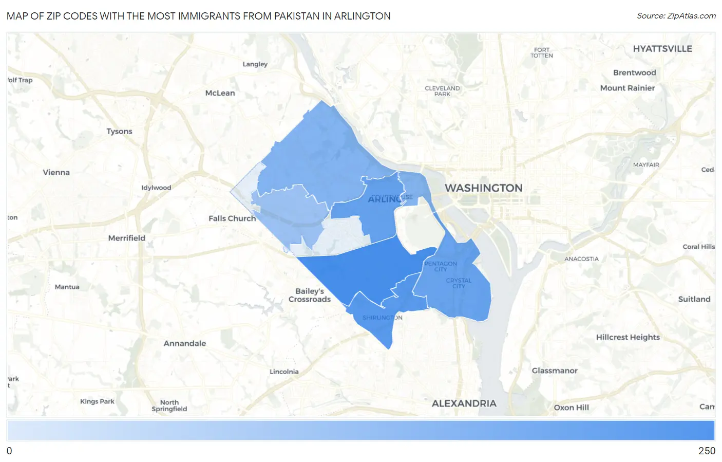 Zip Codes with the Most Immigrants from Pakistan in Arlington Map