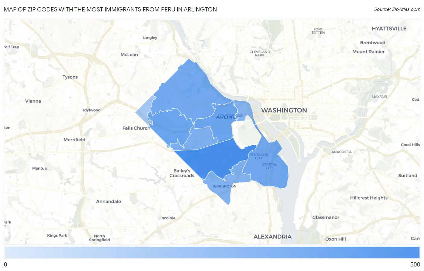 Zip Codes with the Most Immigrants from Peru in Arlington Map