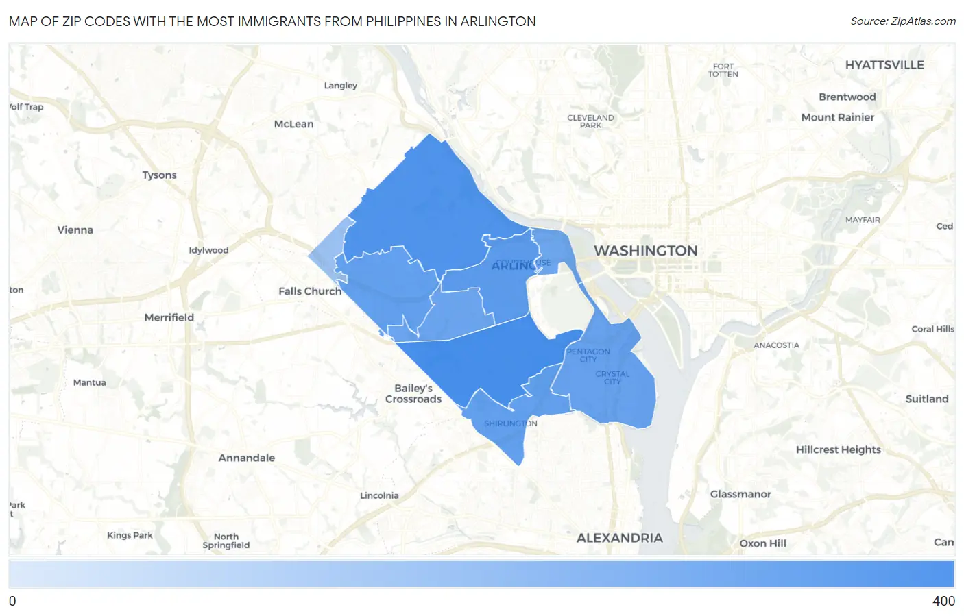 Zip Codes with the Most Immigrants from Philippines in Arlington Map
