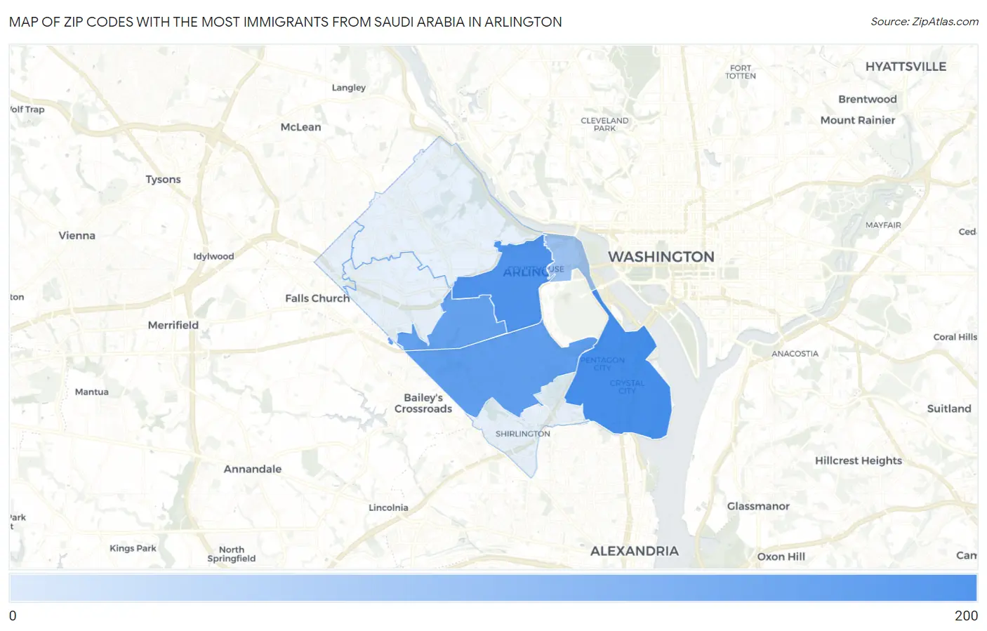 Zip Codes with the Most Immigrants from Saudi Arabia in Arlington Map