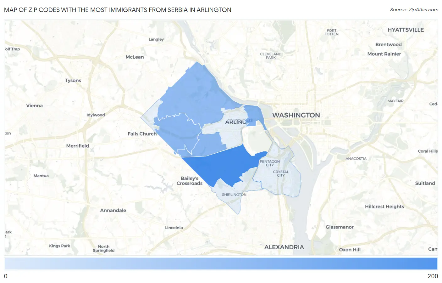 Zip Codes with the Most Immigrants from Serbia in Arlington Map